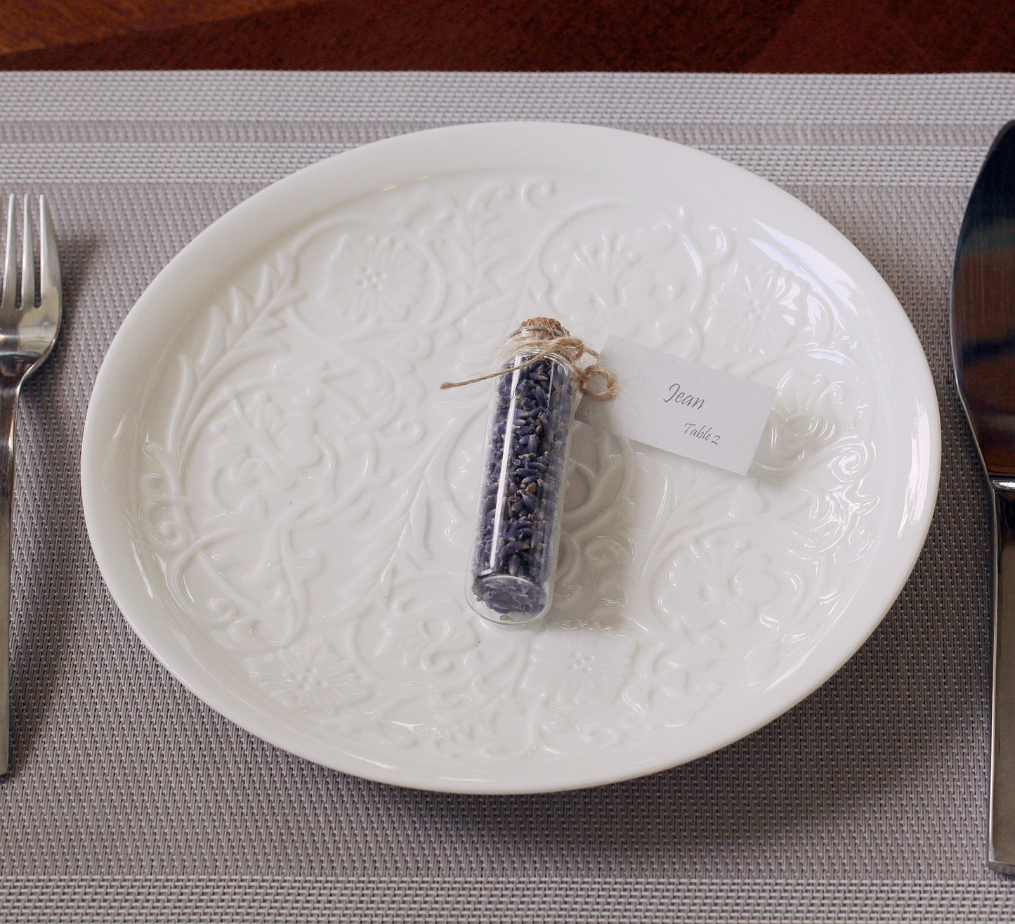 Lavender Wedding Place Setting, Personalized Name Place, dried flower place card, Wedding Favor