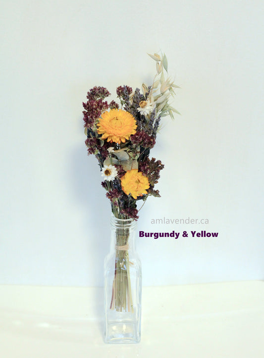 Small Bouquet for bud vase - Burgundy & Yellow